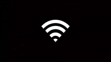 Wi-fi kablosuz internet ağ simgesi ve hatalı sanat efekti. Retro fütürizm 80 'lerin dinamik dalga tarzı. Televizyon gürültüsü ve eski ekran paraziti ile video sinyali hasarı. 4k döngüsü