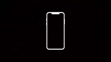 Arıza efektli cep telefonu simgesi. Retro fütürizm 80 'lerin dinamik dalga tarzı. Televizyon gürültüsü ve eski ekran paraziti ile video sinyali hasarı. 4k döngüsü