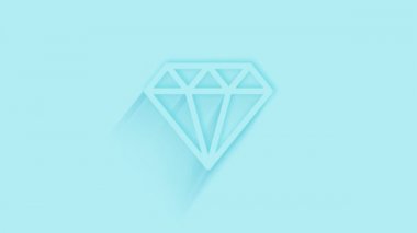Mavi arka planda gölgesi olan hareketli elmas ikonu. Neumorfizm asgari düzeyde. Şeffaf arka plan. 4K video hareketi grafik canlandırması.