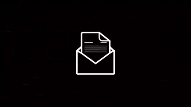 Open envelop met brief, e-mail icoon met glitch art effect. Retro futurisme 80s 90s dynamische golfstijl. Videosignaal schade met tv-ruis en oude schermstoring. Lijn 4k — Stockvideo