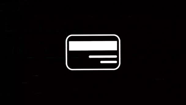 Icono de tarjeta de crédito con efecto de arte glitch. futurismo retro años 80 90 estilo de onda dinámica. Daño de señal de vídeo con ruido de televisión e interferencia de pantalla antigua. Bucle 4k — Vídeo de stock