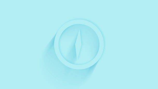 Icono de brújula animada con sombra sobre fondo azul. Neumorfismo estilo mínimo. Fondo transparente. Animación gráfica de vídeo 4K. — Vídeo de stock
