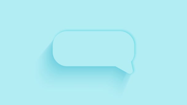 Geanimeerde chat, spraakbelletje pictogram met schaduw op blauwe achtergrond. Neumorphisme minimale stijl. Doorzichtige achtergrond. 4K video bewegende grafische animatie. — Stockvideo