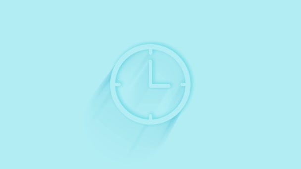 Icona orologio animato con ombra su sfondo blu. Neumorfismo stile minimale. Sfondo trasparente. Animazione grafica a movimento video 4K. — Video Stock