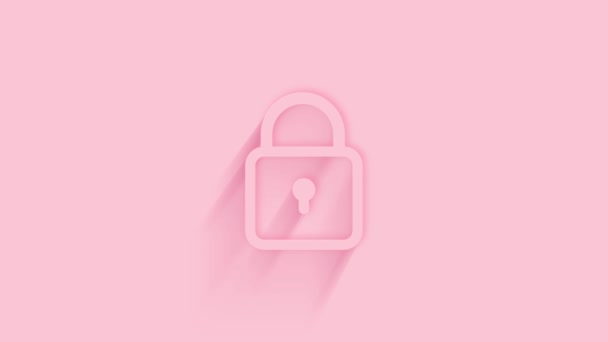 Icono de candado animado con sombra sobre fondo rosa. Neumorfismo estilo mínimo. Fondo transparente. Animación gráfica de vídeo 4K. — Vídeo de stock