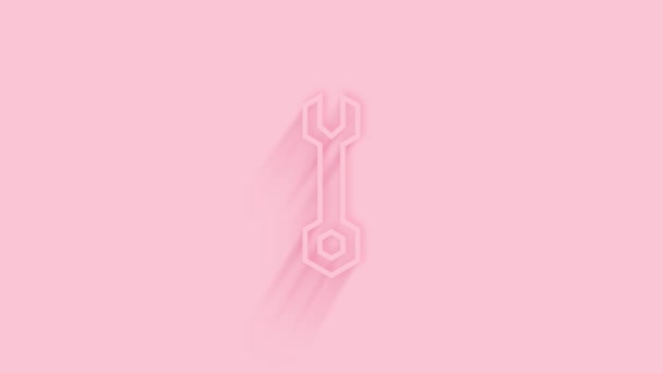 Animated wrench icon with shadow on pink background. Neumorphism minimal style. Transparent background. 4K video motion graphic animation. — Stock Video