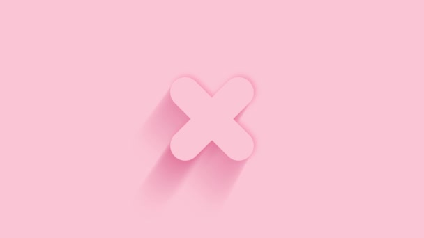 Animated cross mark icon with shadow on pink background. Neumorphism minimal style. Transparent background. 4K video motion graphic animation. — Stock Video