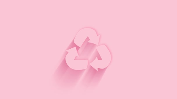 Icono de reciclaje animado con sombra sobre fondo rosa. Neumorfismo estilo mínimo. Fondo transparente. Animación gráfica de vídeo 4K. — Vídeo de stock