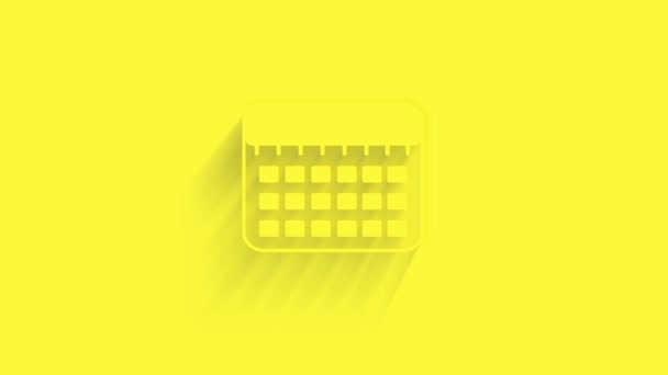 Icona calendario animato con ombra su sfondo giallo. Neumorfismo stile minimale. Sfondo trasparente. Animazione grafica a movimento video 4K. — Video Stock