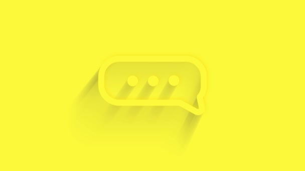 Animated chat, speech bubble icon with shadow on yellow background. Neumorphism minimal style. Transparent background. 4K video motion graphic animation. — Stock Video