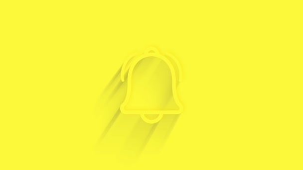 Icono de campana de línea animada con sombra sobre fondo amarillo. Neumorfismo estilo mínimo. Fondo transparente. Animación gráfica de vídeo 4K. — Vídeo de stock