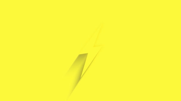 Анимационная значок молнии с тенью на желтом фоне. Нейморфизм минимальный стиль. Прозрачный фон. 4K видеографическая анимация. — стоковое видео