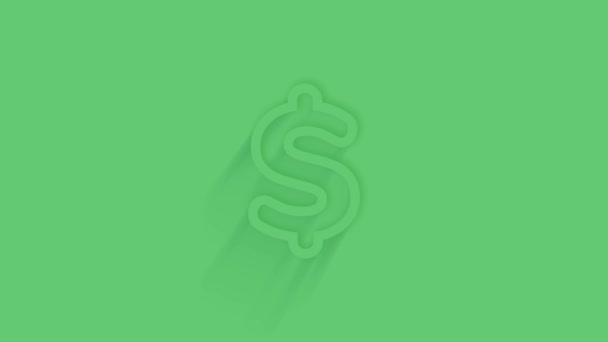 녹색 배경에 그림자가 있는 달러 상징 아이콘. 네거티브는 최소한의 스타일이다. 투명 한 배경. 4K 비디오 모션 그래픽 애니메이션. — 비디오
