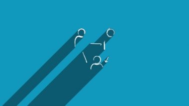 Mavi arka planda gölgesi olan beyaz çizgi insan ikonu. Gölge yansıma tasarımı. 4K video hareketi grafik canlandırması.