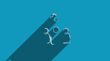 Mavi arka planda gölgesi olan beyaz çizgi taşeron konsept simgesi. Gölge yansıma tasarımı. 4K video hareketi grafik canlandırması.