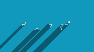 Beyaz çizgi, mavi arka planda izole edilmiş gölgesi olan beş yıldız simgesi. Gölge yansıma tasarımı. 4K video hareketi grafik canlandırması.