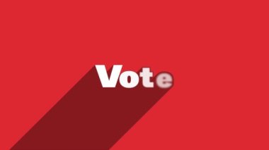 Kırmızı arka planda gölge hareketli animasyonlu VOTE beyaz harfleri. 4K Video hareketli grafik canlandırması.