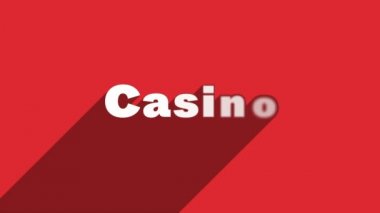 CASINO beyaz harfleri kırmızı arka planda gölge hareketli animasyon. 4K Video hareketli grafik canlandırması.