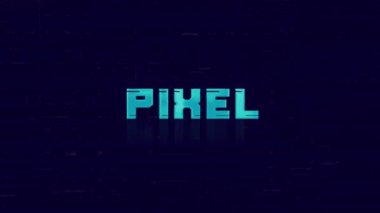 Mavi arkaplanda arızalı retro PIXEL metin animasyonu. Eski TV parazit ekranı. 4K Video hareketli grafik canlandırması.