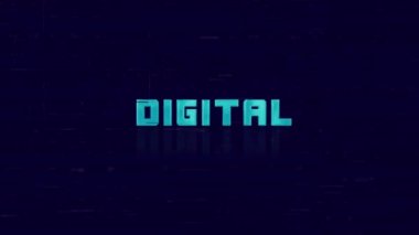 Mavi arka planda arızalı retro dijital metin animasyonu. Eski TV parazit ekranı. 4K Video hareketli grafik canlandırması.