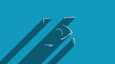 Mavi arkaplanda gölgesi olan beyaz çizgi göz tarama simgesi. Gölge yansıma tasarımı. 4K video hareketi grafik canlandırması.