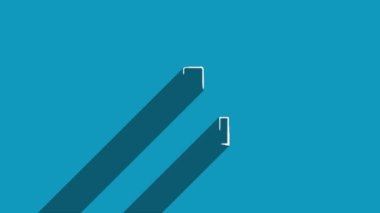 Mavi arkaplanda gölgesi olan beyaz çizgi indirme simgesi. Gölge yansıma tasarımı. 4K video hareketi grafik canlandırması.