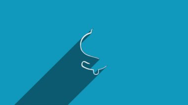 Mavi arka planda izole edilmiş beyaz çizgi dolar sembolü. Gölge yansıma tasarımı. 4K video hareketi grafik canlandırması.