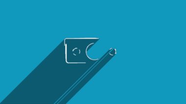 Beyaz çizgi banknot dolar ikonu. Mavi arka planda gölgesi var. Gölge yansıma tasarımı. 4K video hareketi grafik canlandırması.