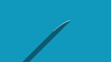 Mavi arkaplanda gölgesi olan beyaz çizgi işaretleme simgesi. Gölge yansıma tasarımı. 4K video hareketi grafik canlandırması.