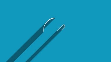 Mavi arkaplanda gölgesi olan beyaz çizgi işaretleme simgesi. Gölge yansıma tasarımı. 4K video hareketi grafik canlandırması.