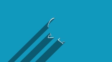 Mavi arkaplanda gölgesi olan beyaz çizgi geri dönüşüm simgesi. Gölge yansıma tasarımı. 4K video hareketi grafik canlandırması.