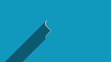 Mavi arka planda izole edilmiş beyaz çizgi işaretleme simgesi. Gölge yansıma tasarımı. 4K video hareketi grafik canlandırması.