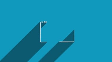 Mavi arkaplanda gölge izole edilmiş beyaz çizgi tarayıcı pencere simgesi. Gölge yansıma tasarımı. 4K video hareketi grafik canlandırması.