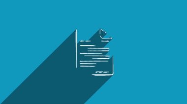 Mavi arkaplanda izole edilmiş beyaz çizgi belge simgesi. Gölge yansıma tasarımı. 4K video hareketi grafik canlandırması.