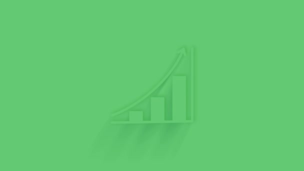 Diagrama de negócios animado com ícone de seta com sombra no fundo verde. Neumorfismo estilo mínimo. Fundo transparente. Animação gráfica em movimento de vídeo 4K. — Vídeo de Stock