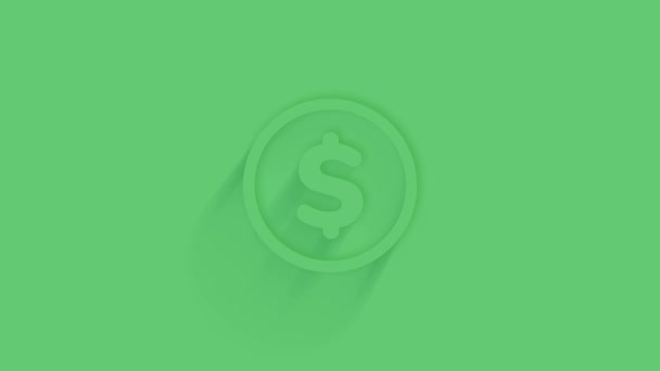 녹색 배경에 그림자가 있는 달러 상징 아이콘. 네거티브는 최소한의 스타일이다. 투명 한 배경. 4K 비디오 모션 그래픽 애니메이션. — 비디오