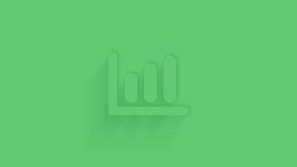 Animerade data rapport bar diagram ikon med skugga på grön bakgrund. Neumorfism minimal stil. Transparent bakgrund. 4K video rörelse grafisk animation. — Stockvideo