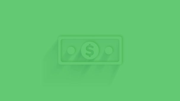 Icono animado del dólar de los billetes con sombra sobre fondo verde. Neumorfismo estilo mínimo. Fondo transparente. Animación gráfica de vídeo 4K. — Vídeos de Stock