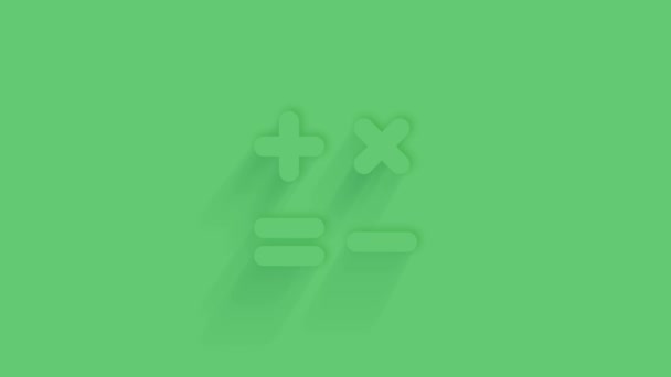 Animovaná ikona kalkulačky se stínem na zeleném pozadí. Neumorfismus minimální styl. Animace pohybu videa 4K. — Stock video