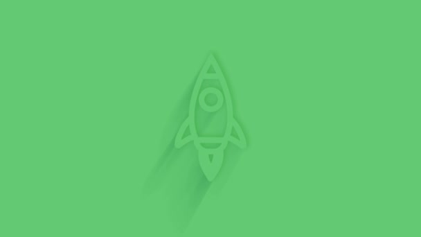 Animiertes Raketenschiff-Symbol mit Schatten auf grünem Hintergrund. Neumorphismus minimaler Stil. Transparenter Hintergrund. 4K video motion graphic animation. — Stockvideo