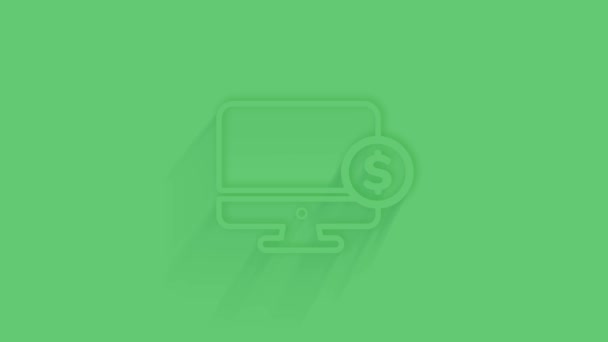 Animierter Computermonitor mit Dollar-Symbol mit Schatten auf grünem Hintergrund. Neumorphismus minimaler Stil. Transparenter Hintergrund. 4K video motion graphic animation. — Stockvideo