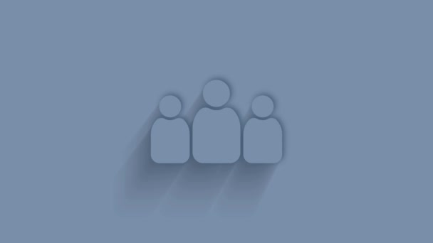 Icona animata di tre persone con ombra su sfondo blu. Neumorfismo stile minimale. Sfondo trasparente. Animazione grafica a movimento video 4K. — Video Stock