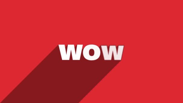 WOW white letters with shadow moving banner animation on red background. 4K Video motion graphic animation. — Stock Video