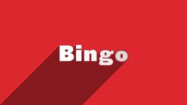 BINGO белые буквы с тенью движущегося баннера анимации на красном фоне. Видеографическая анимация 4K. — стоковое видео