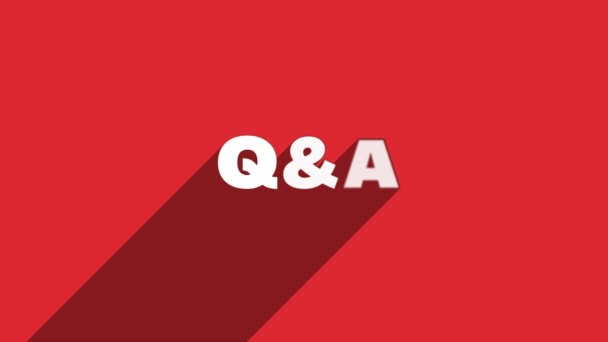 Q e A lettere bianche con ombra movimento banner animazione su sfondo rosso. Animazione grafica 4K Video motion. — Video Stock