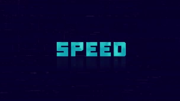 Animación de texto retro SPEED fallando sobre fondo azul. Pantalla de interferencia de fallo de TV vieja. Animación gráfica de vídeo 4K. — Vídeo de stock