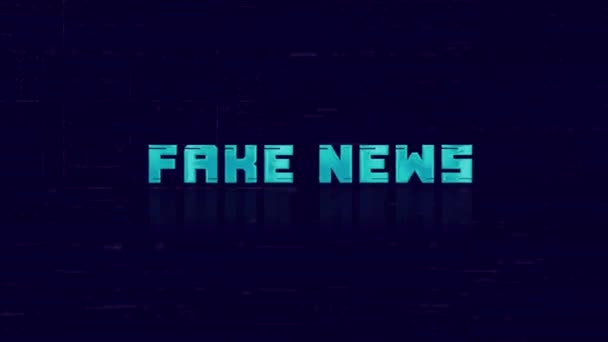 Animação do texto retro FAKE NEWS que falha no fundo azul. Velha tela de interferência de falha de TV. Animação gráfica em movimento de vídeo 4K. — Vídeo de Stock