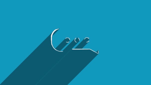 Weiße Linie Chat, Sprechblase Symbol mit Schatten isoliert auf blauem Hintergrund. Design der Schattenreflexion. 4K video motion graphic animation. — Stockvideo