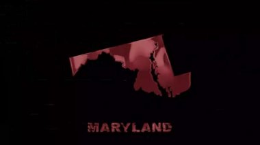 Maryland Eyaleti 'nin sanat efektleriyle dolu harfleri. Maryland Eyaleti. ABD. Amerika Birleşik Devletleri. Siluetli Maryland 'e metin veya etiket