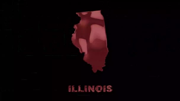 Illinois statliga bokstäver med glitch konst effekt. Illinois delstat. USA. Förenta staterna. Text eller etiketter Illinois med siluett — Stockvideo
